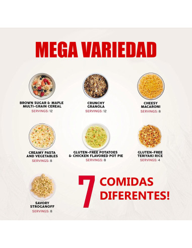 Bolsa 60 raciones de emergencia variadas (desayunos, comidas y cenas) liofilizadas ReadyWise MRE