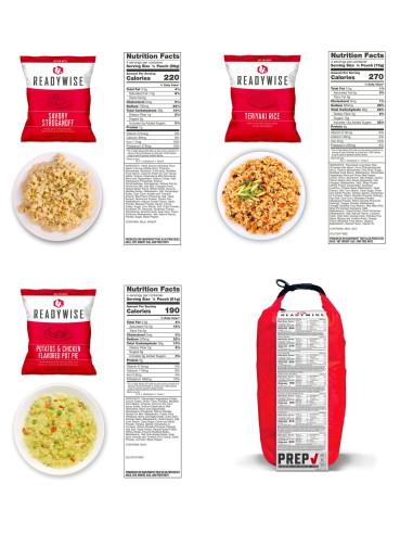 Bolsa 60 raciones de emergencia variadas (desayunos, comidas y cenas) liofilizadas ReadyWise MRE