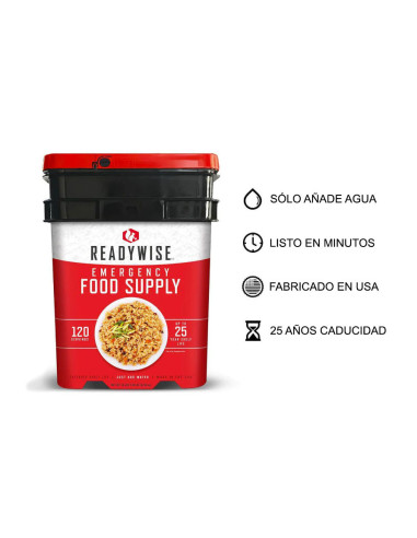 Cubo 120 raciones de emergencia variadas (comidas y cenas)ReadyWise MRE