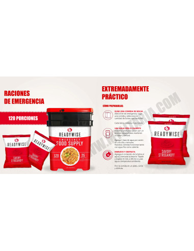 Cubo 120 raciones de emergencia variadas (comidas y cenas)ReadyWise MRE