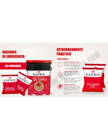 Cubo 120 raciones de emergencia variadas (Desayunos) ReadyWise MRE