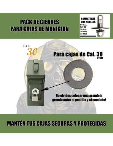 Pack de cierres para cajas de munición metálicas.