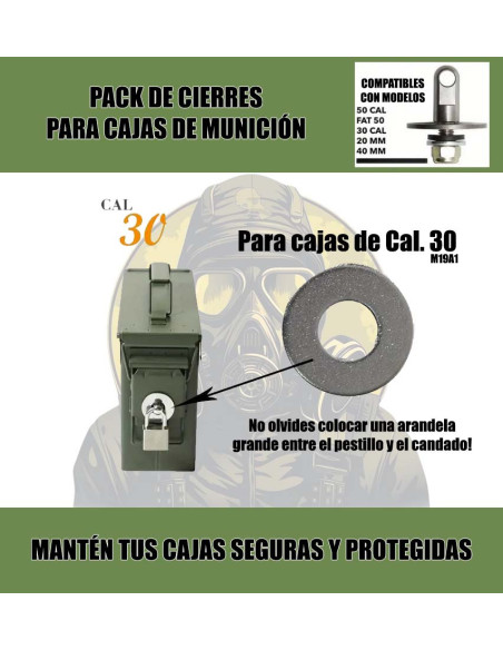Pack de cierres para cajas de munición metálicas.