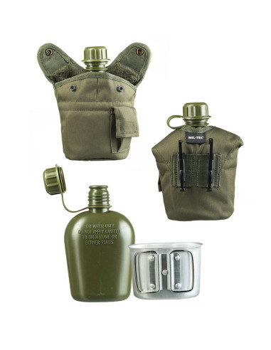 Cantimplora militar US con funda y cazo metálico