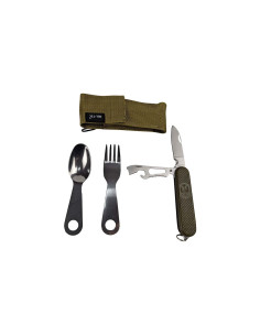 Set de cubiertos de campaña + navaja estilo ejercito Español