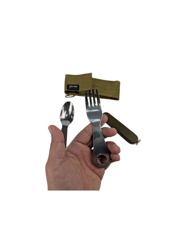 Set de cubiertos de campaña + navaja estilo ejercito Español