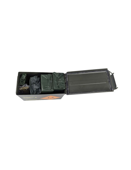 Pack 24h raciones MRE + regalos (desayuno, almuerzo y cena) Con caja metálica estanca + juego de cubiertos
