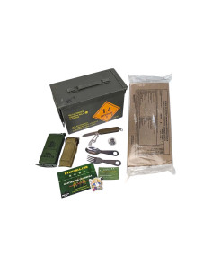 Pack 24h raciones MRE + regalos (desayuno, almuerzo y cena) Con caja metálica estanca + juego de cubiertos FR