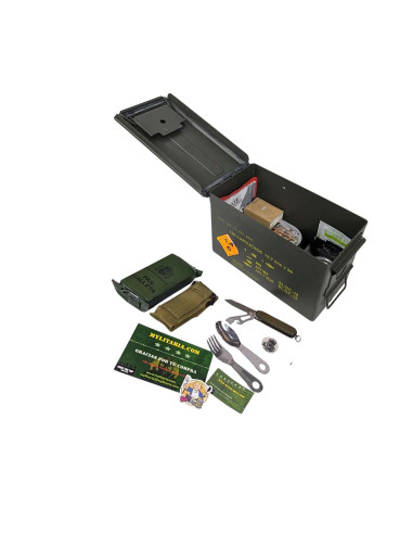 Pack 24h raciones MRE + regalos (desayuno, almuerzo y cena) Con caja metálica estanca + juego de cubiertos FR