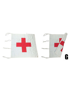 Bandera cruz roja médica antigua reversible bordada