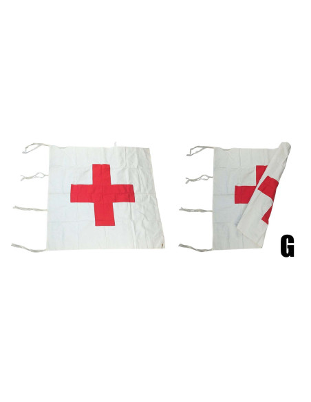 Bandera cruz roja médica antigua reversible bordada