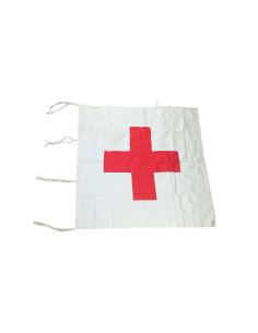 Bandera cruz roja médica antigua reversible bordada 2