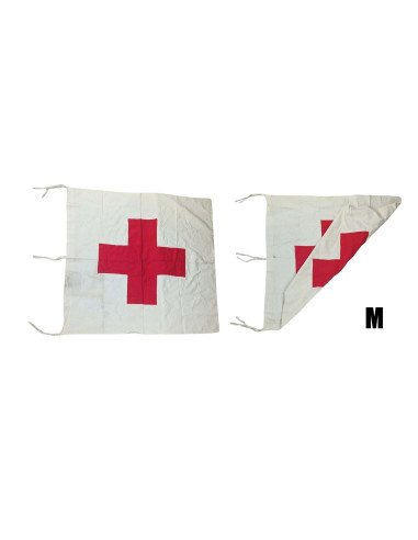 Bandera cruz roja médica antigua reversible bordada