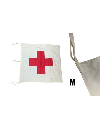 Bandera cruz roja médica antigua reversible bordada