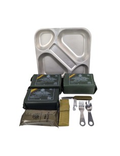 Pack 24h raciones MRE + Bandeja + Navaja + cubiertos + regalos 2