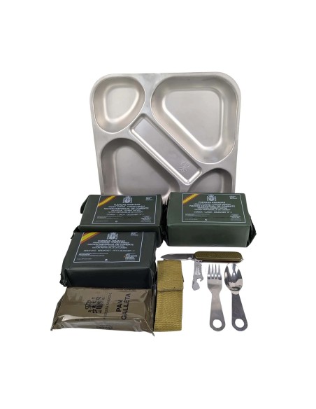 Pack 24h raciones MRE + Bandeja + Navaja + cubiertos + regalos