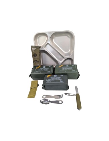 Pack 24h raciones MRE + Bandeja + Navaja + cubiertos + regalos