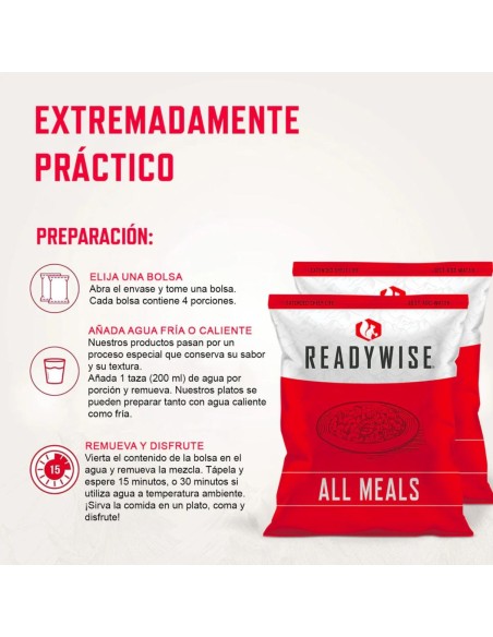 Bolsa 72h raciones de emergencia variadas (desayunos, comidas y cenas) liofilizadas ReadyWise MRE