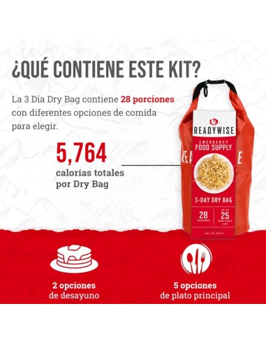 Bolsa 72h raciones de emergencia variadas (desayunos, comidas y cenas) liofilizadas ReadyWise MRE
