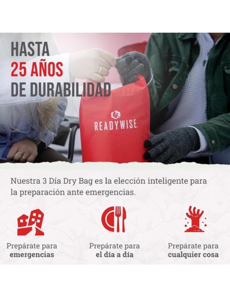 Bolsa 72h raciones de emergencia variadas (desayunos, comidas y cenas) liofilizadas ReadyWise MRE