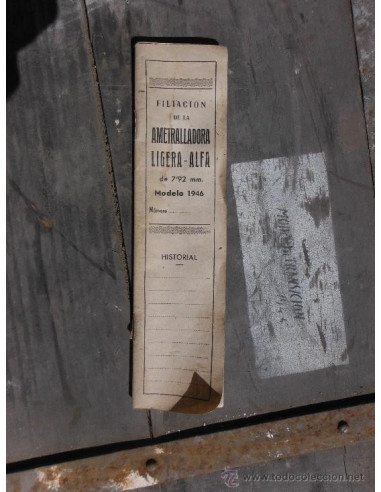 Libreto de filiación ametralladora ALFA